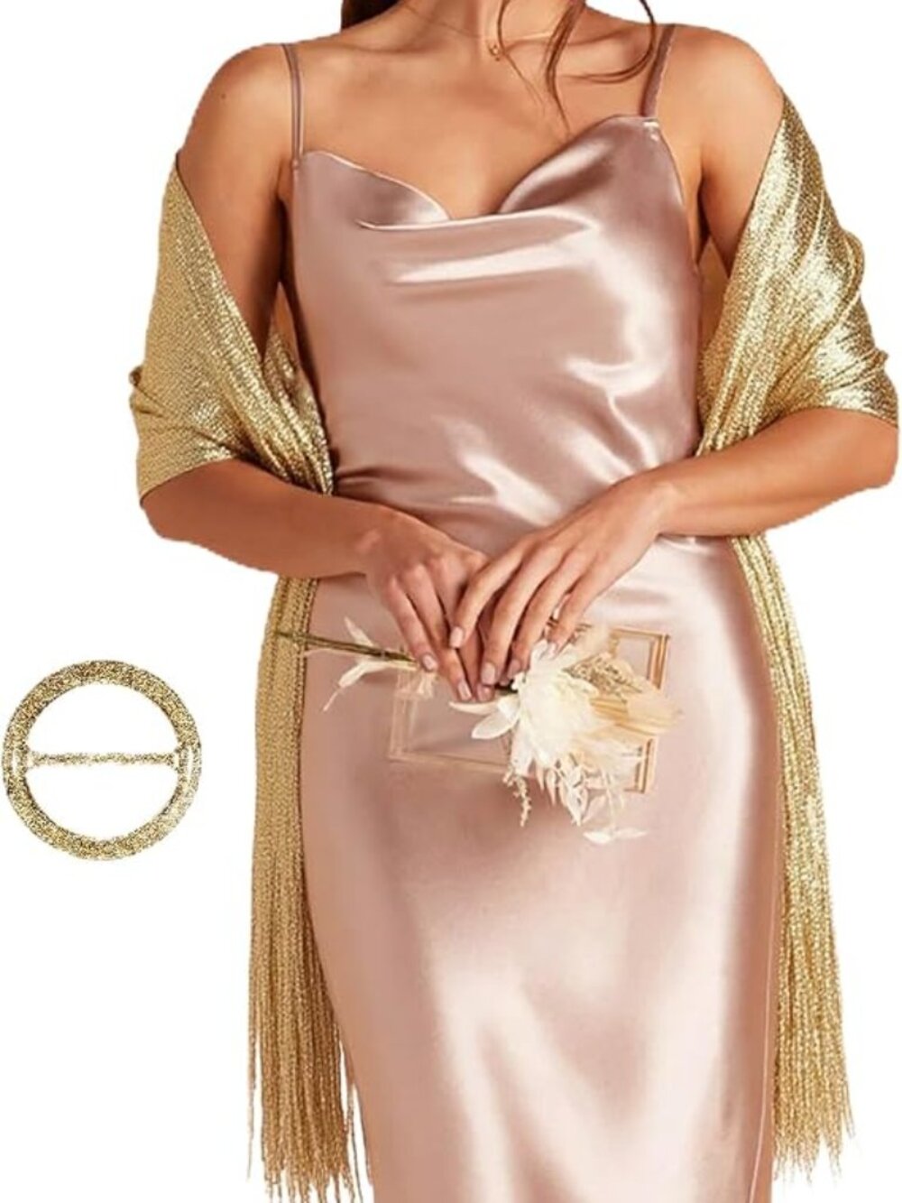 Women’s Sparkly Evening Shawl Wrap Scarf with Buckle Wedding Party Formal